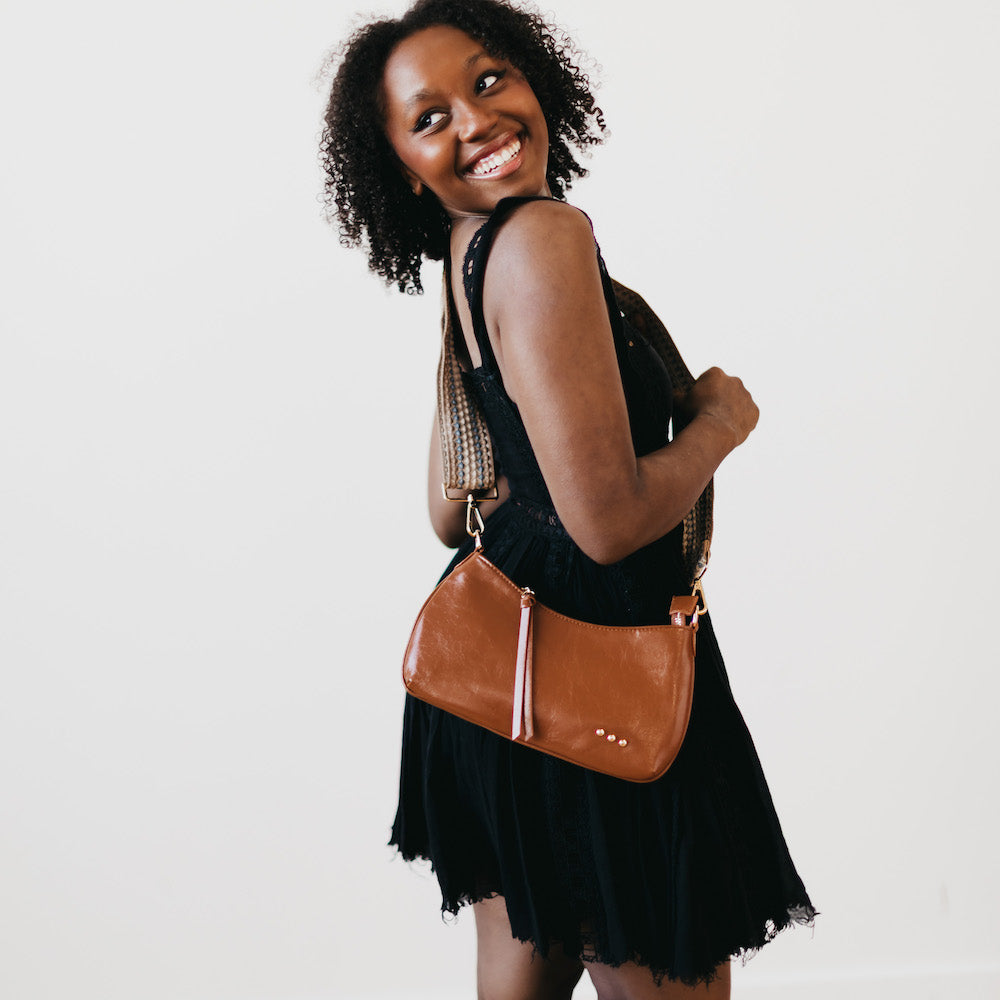 Black Kenya Recycled Vegan Leather Shoulder Bag | Melie Bianco