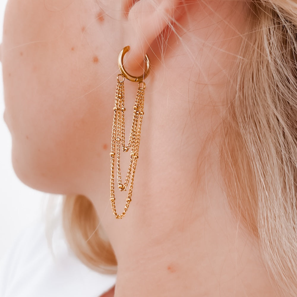 Chain Drop Huggie Hoop Earrings - WATERPROOF-Earrings-Pretty Simple