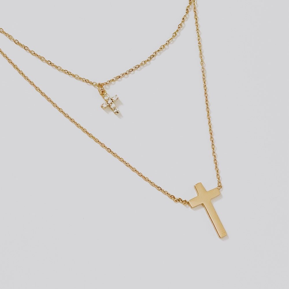 Faithfully Layered Cross Necklace Wholesale-Necklace-Pretty Simple