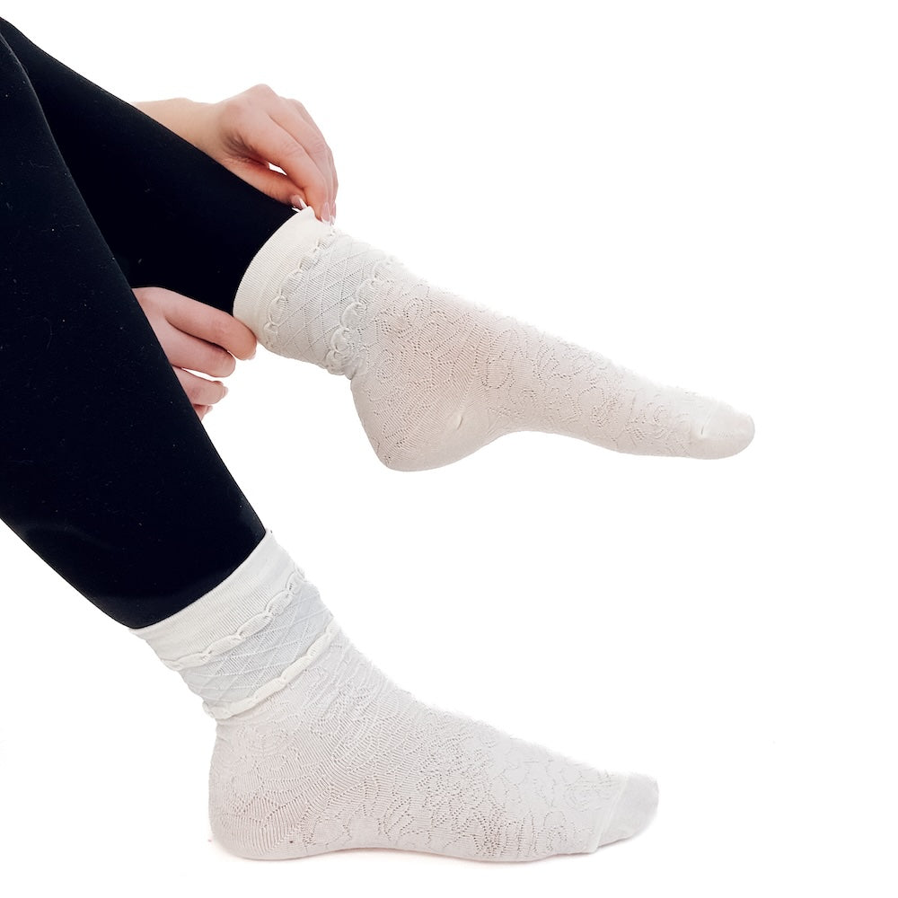 Calista Cream Mid Calf Socks-Socks-Pretty Simple