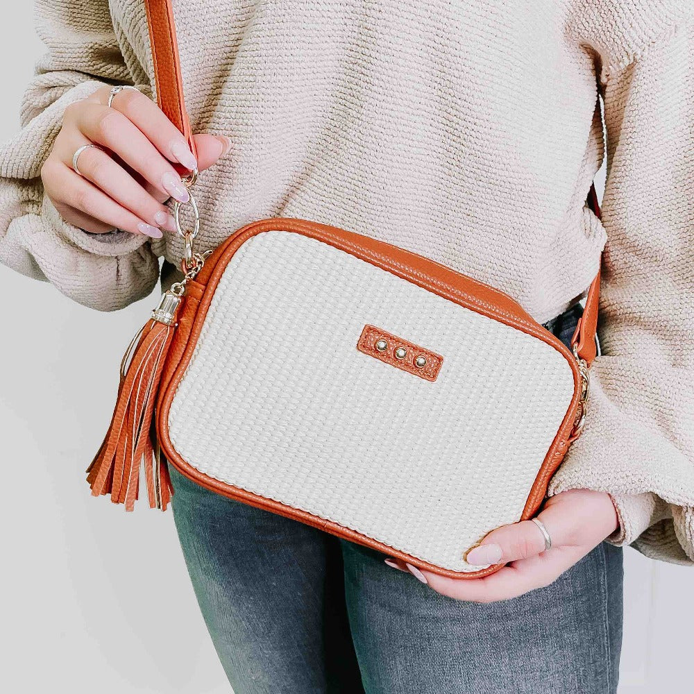 Pretty Simple Silvia Straw Camera Bag- brown